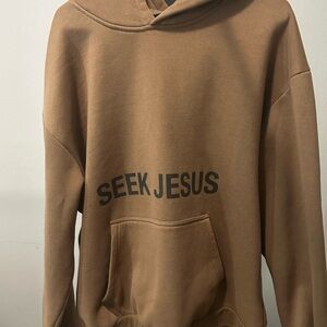 Men's Brown Hoodie with 'Seek Jesus' Graphic